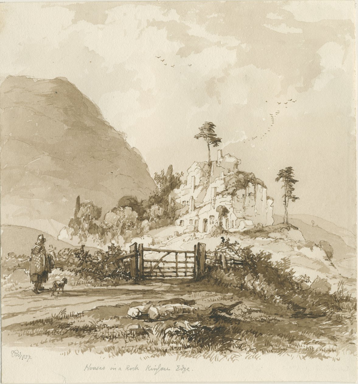 Kinver Edge: rysunek w sepii, 1837 autorstwa Thomas Peploe Wood