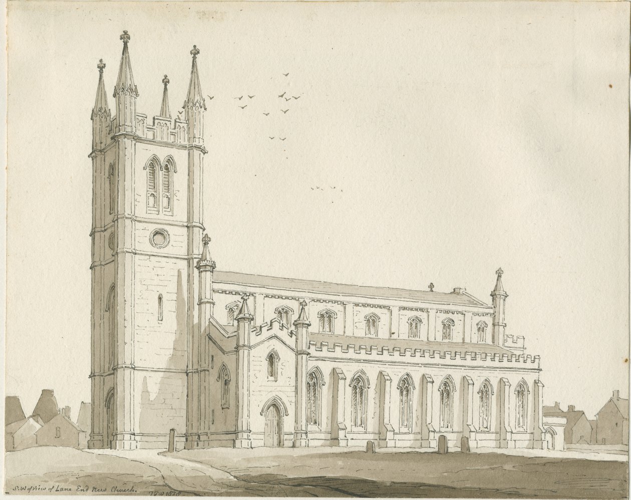Lane End - New Church: rysunek w sepii autorstwa Thomas Peploe Wood