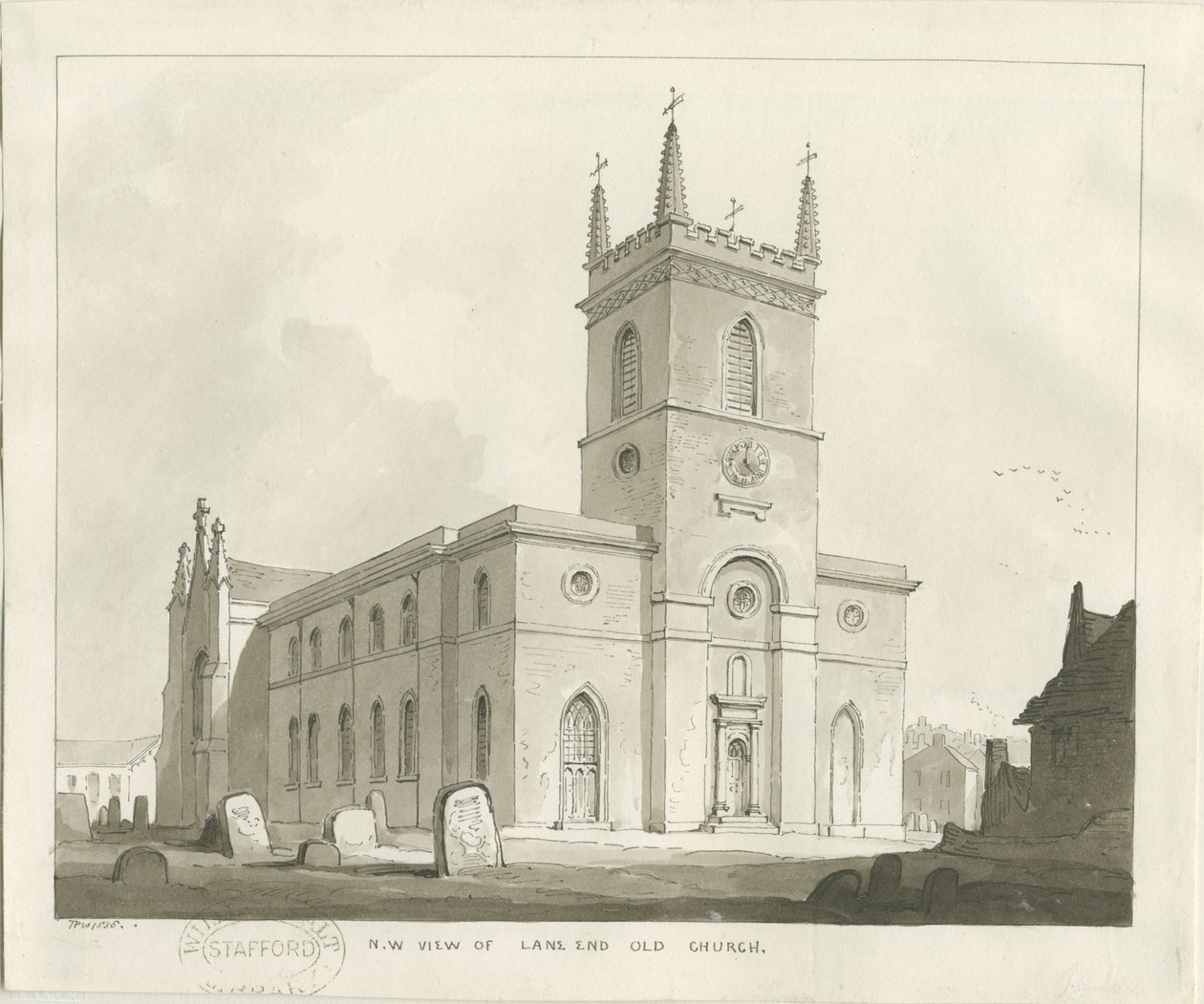 Lane End Church (Longton): rysunek w sepii autorstwa Thomas Peploe Wood