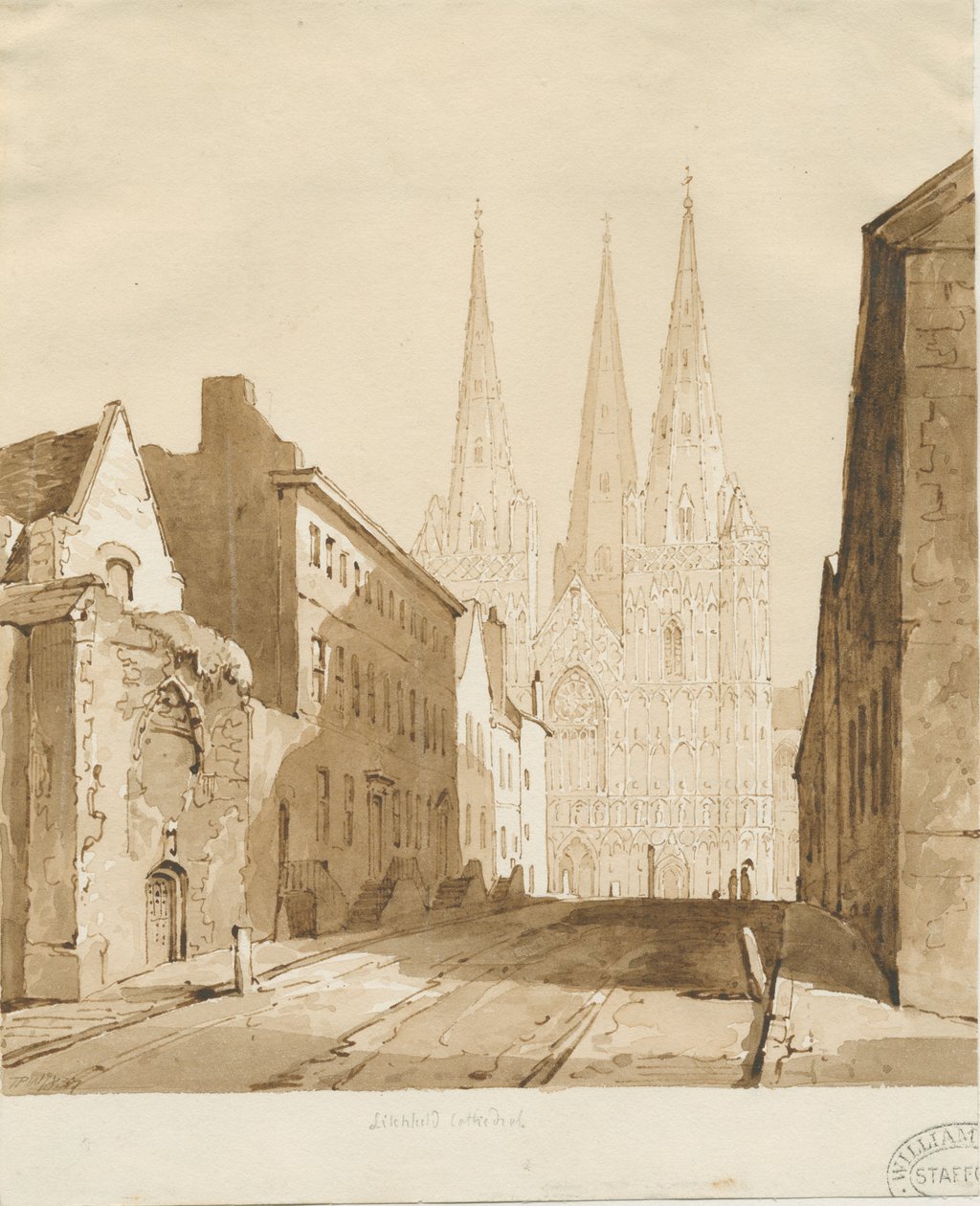 Katedra w Lichfield: rysunek w czerwonej sepii autorstwa Thomas Peploe Wood