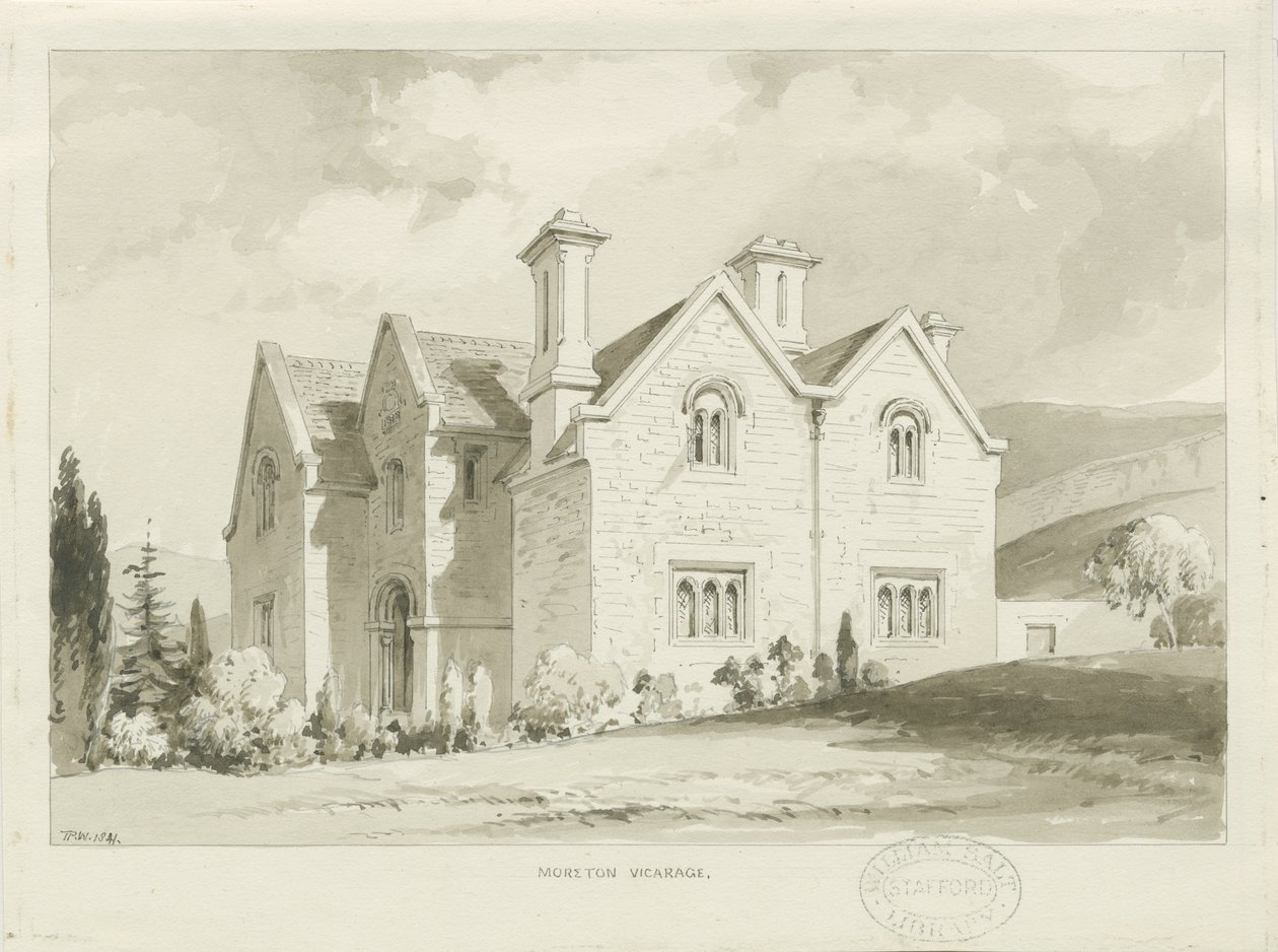 Moreton Vicarage: rysunek w sepii, 1841 autorstwa Thomas Peploe Wood
