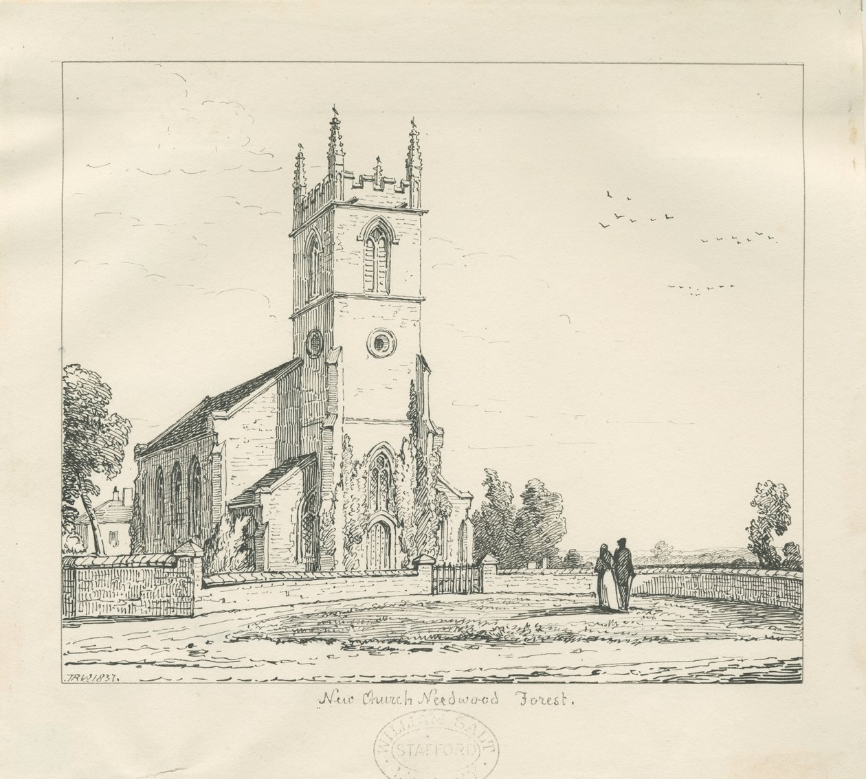 Needwood - "Nowy Kościół": rysunek piórem, 1837 autorstwa Thomas Peploe Wood