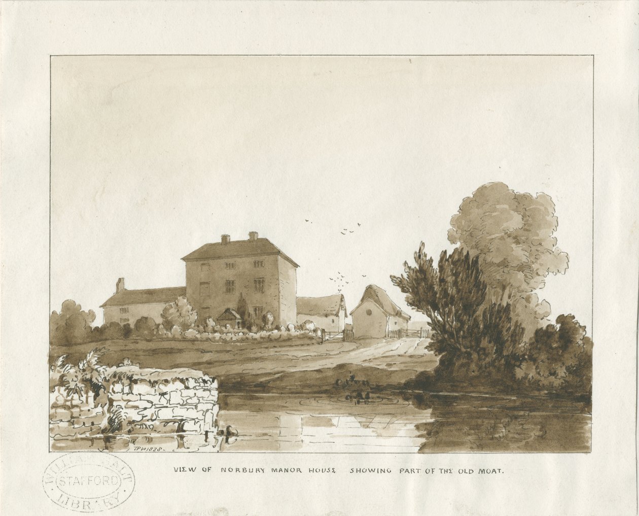 Norbury Manor: rysunek w kolorze sepii, 1838 autorstwa Thomas Peploe Wood