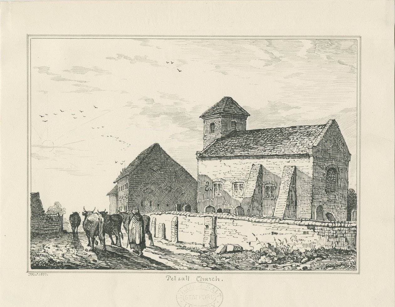 Kościół Pelsall (stary): rysunek piórem i tuszem autorstwa Thomas Peploe Wood