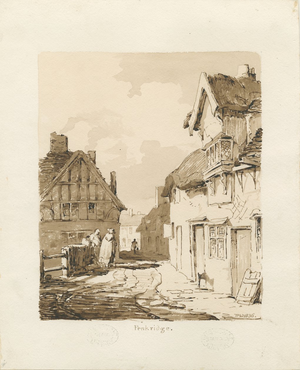 Miasto Penkridge: rysunek w sepii autorstwa Thomas Peploe Wood