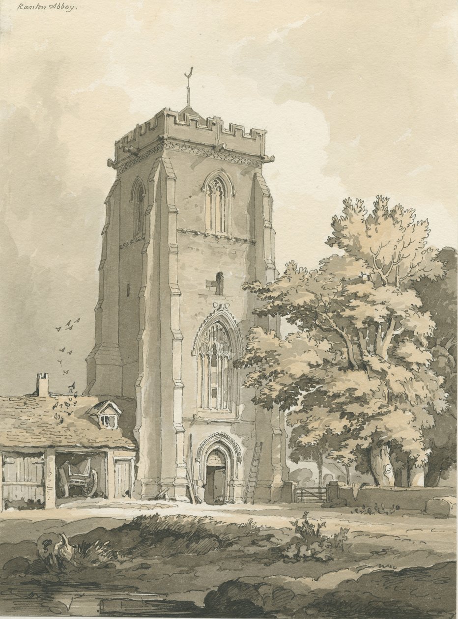 Opactwo Ranton [Priory]: rysunek piórem i praniem, nd [?1838] (rysunek) autorstwa Thomas Peploe Wood