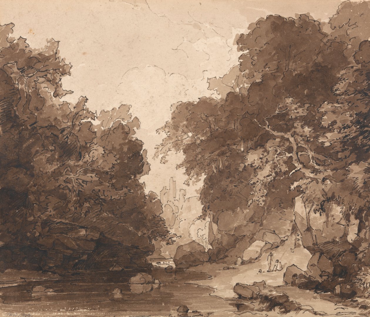 Zamek Roslyn - zalesiony krajobraz rzeczny autorstwa Thomas Peploe Wood