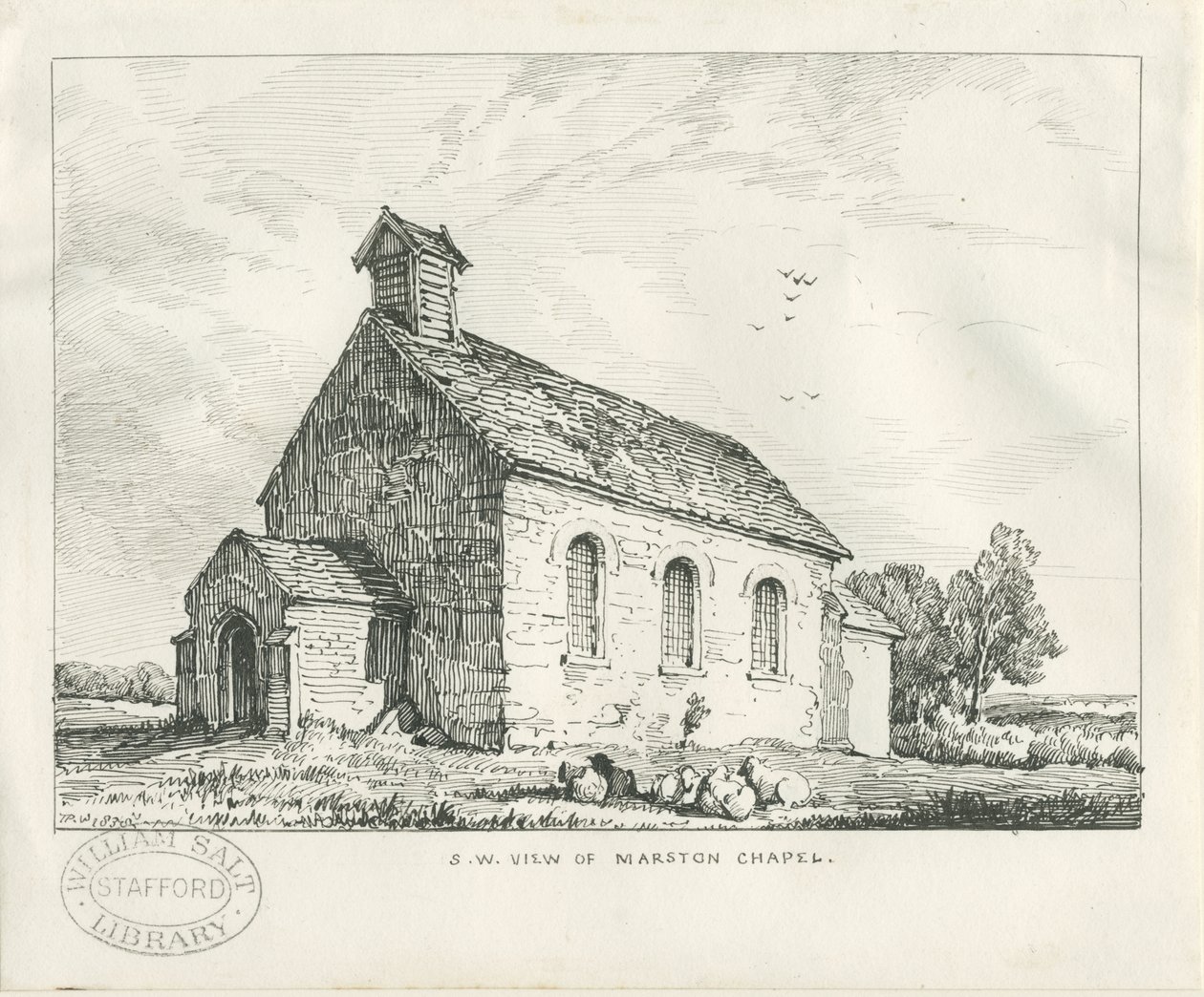 Stafford - Marston Chapel: rysunek piórem i tuszem autorstwa Thomas Peploe Wood