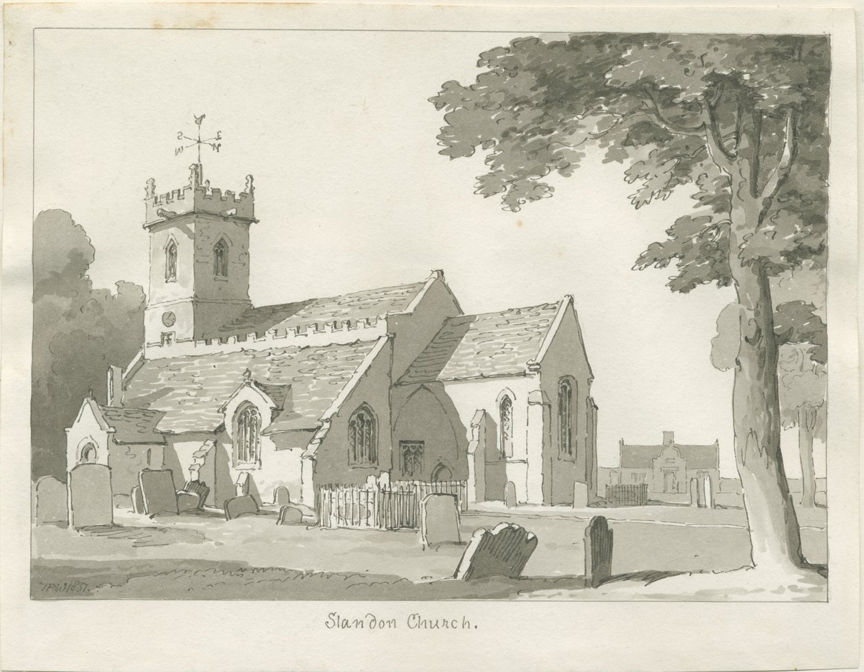Standon Hall: rysunek piórem i tuszem oraz [?połowa XIX wieku] (rysunek) autorstwa Thomas Peploe Wood