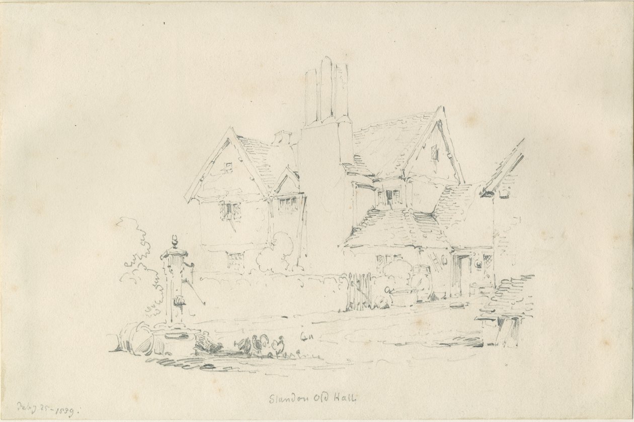 Standon Hall: rysunek ołówkiem, 25 lutego 1839 autorstwa Thomas Peploe Wood