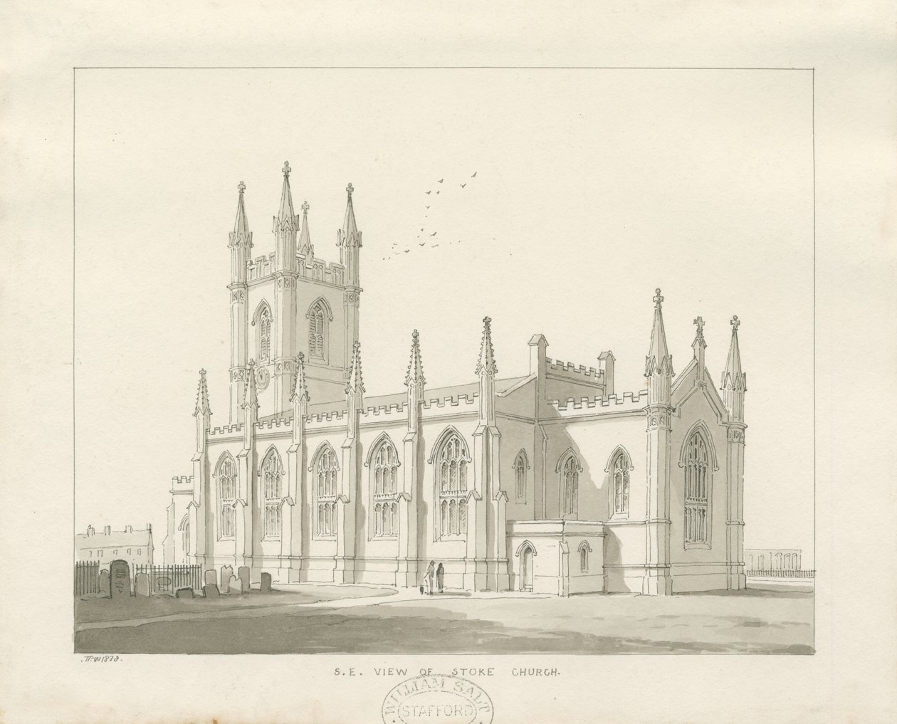 Kościół Stoke-upon-Trent [Nowość]: rysunek w sepii autorstwa Thomas Peploe Wood