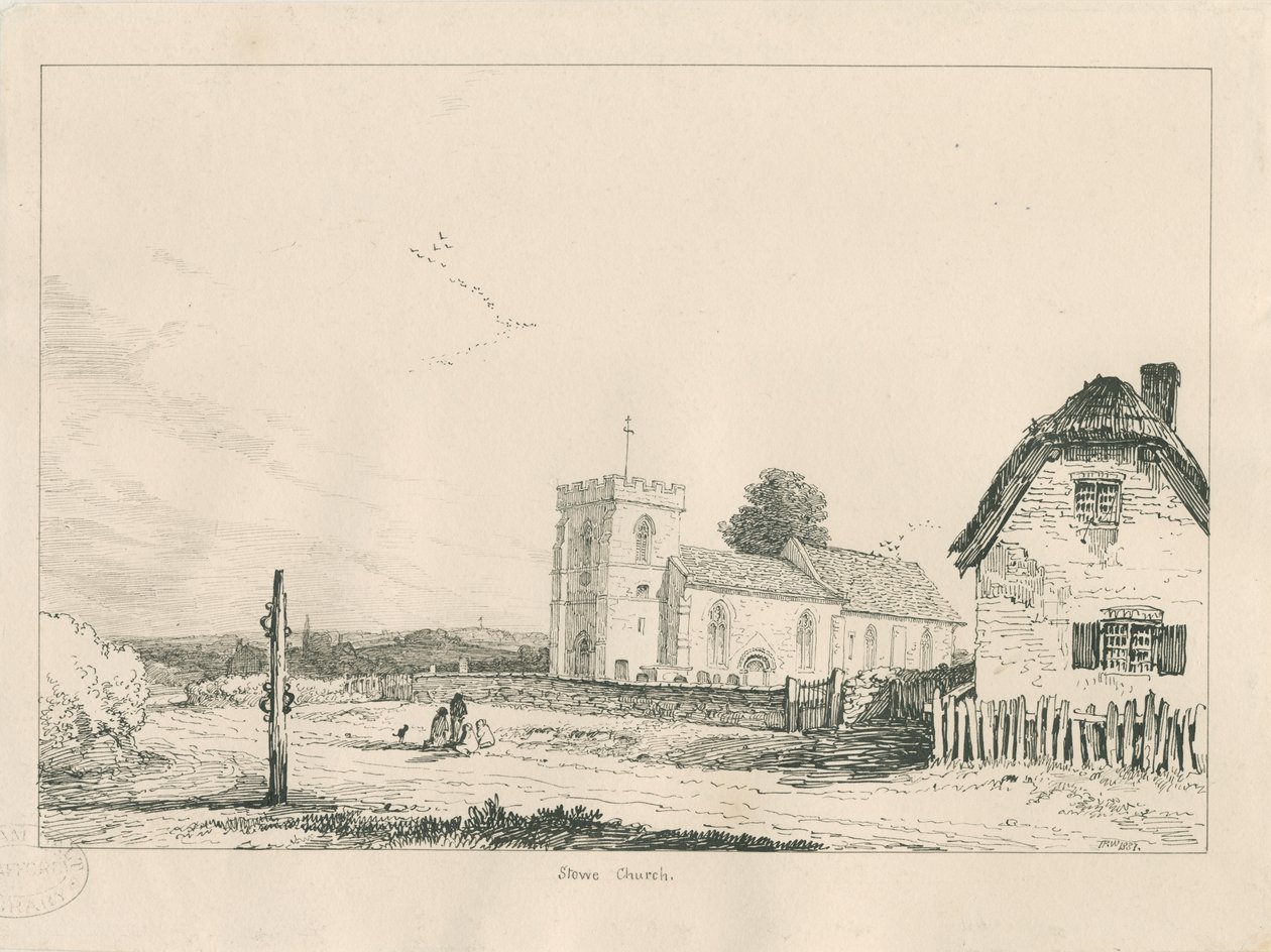 Stowe Church: rysunek piórem i tuszem autorstwa Thomas Peploe Wood