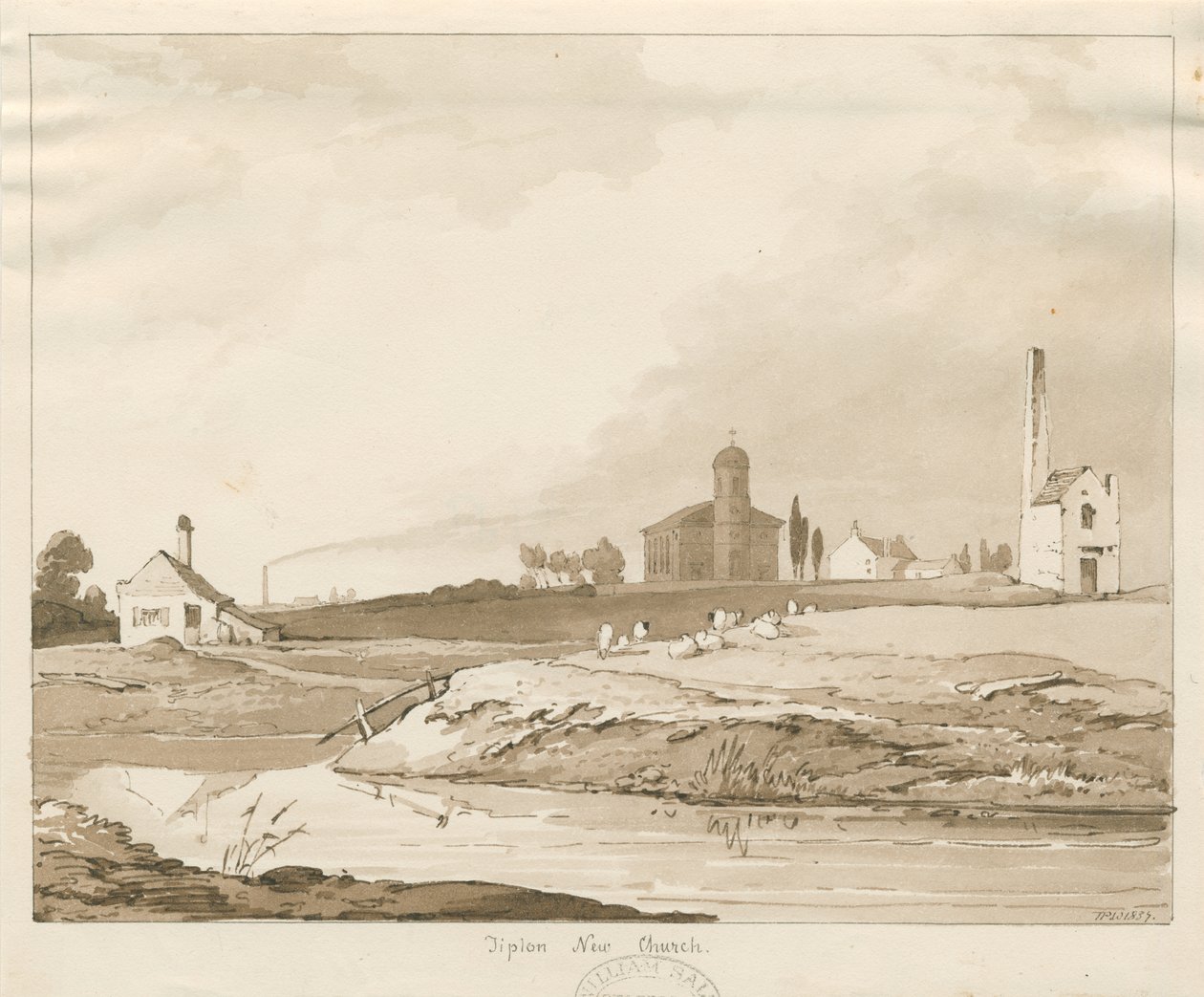Tipton New Church: rysunek w sepii autorstwa Thomas Peploe Wood