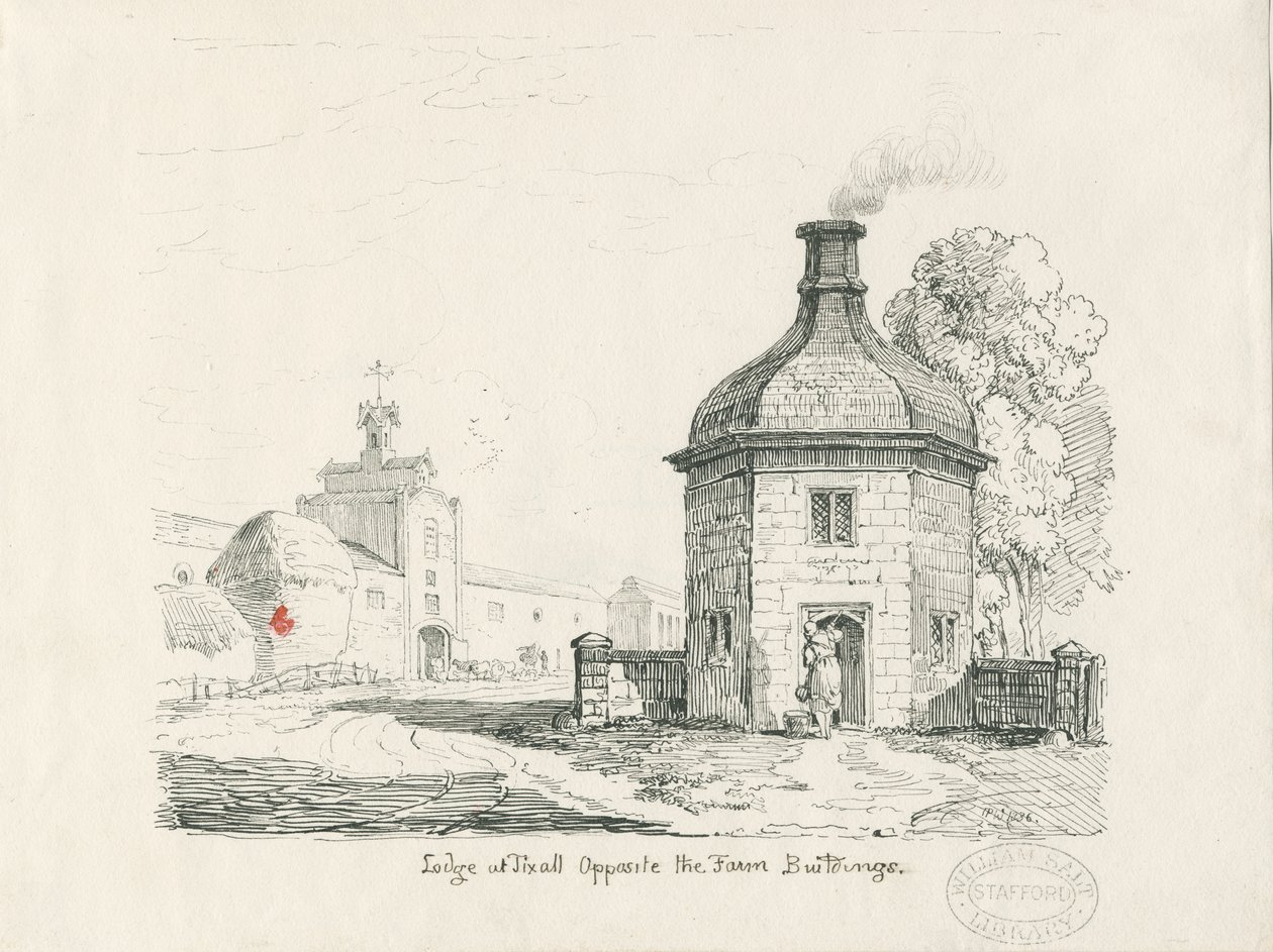 Tixall - Lodge: rysunek piórem i tuszem autorstwa Thomas Peploe Wood