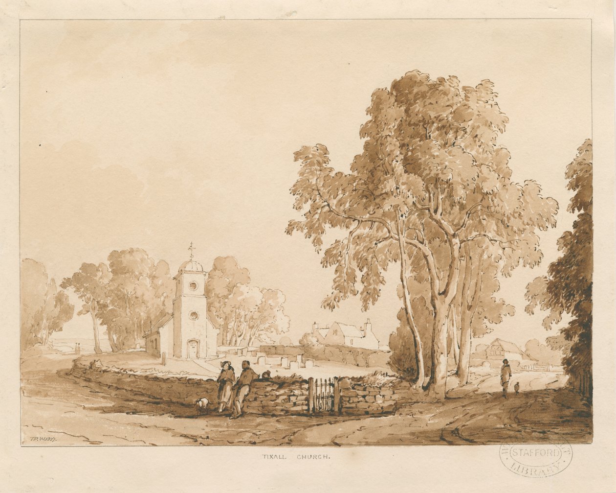 Kościół Tixall: rysunek w czerwonej sepii, 1837 autorstwa Thomas Peploe Wood