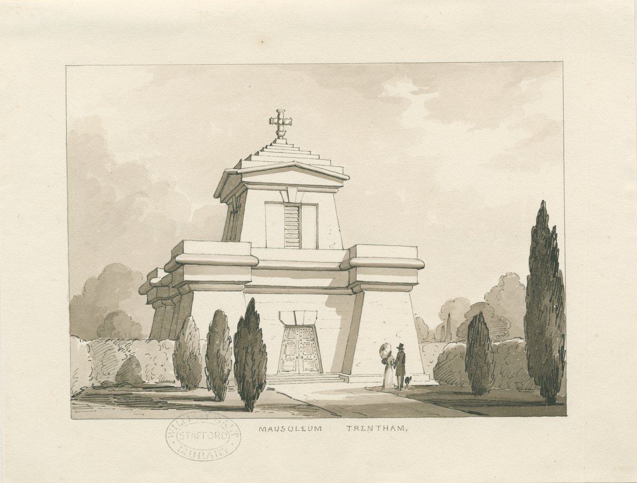 Trentham - Mauzoleum: rysunek piórkiem i praniem, bd [?1838] (rysunek) autorstwa Thomas Peploe Wood