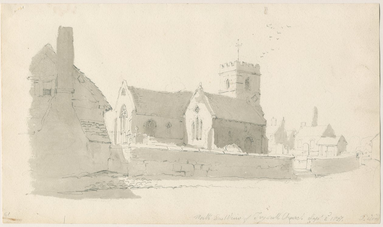 Kościół Trysull: rysunek ołówkiem, 2 września 1837 (rysunek) autorstwa Thomas Peploe Wood