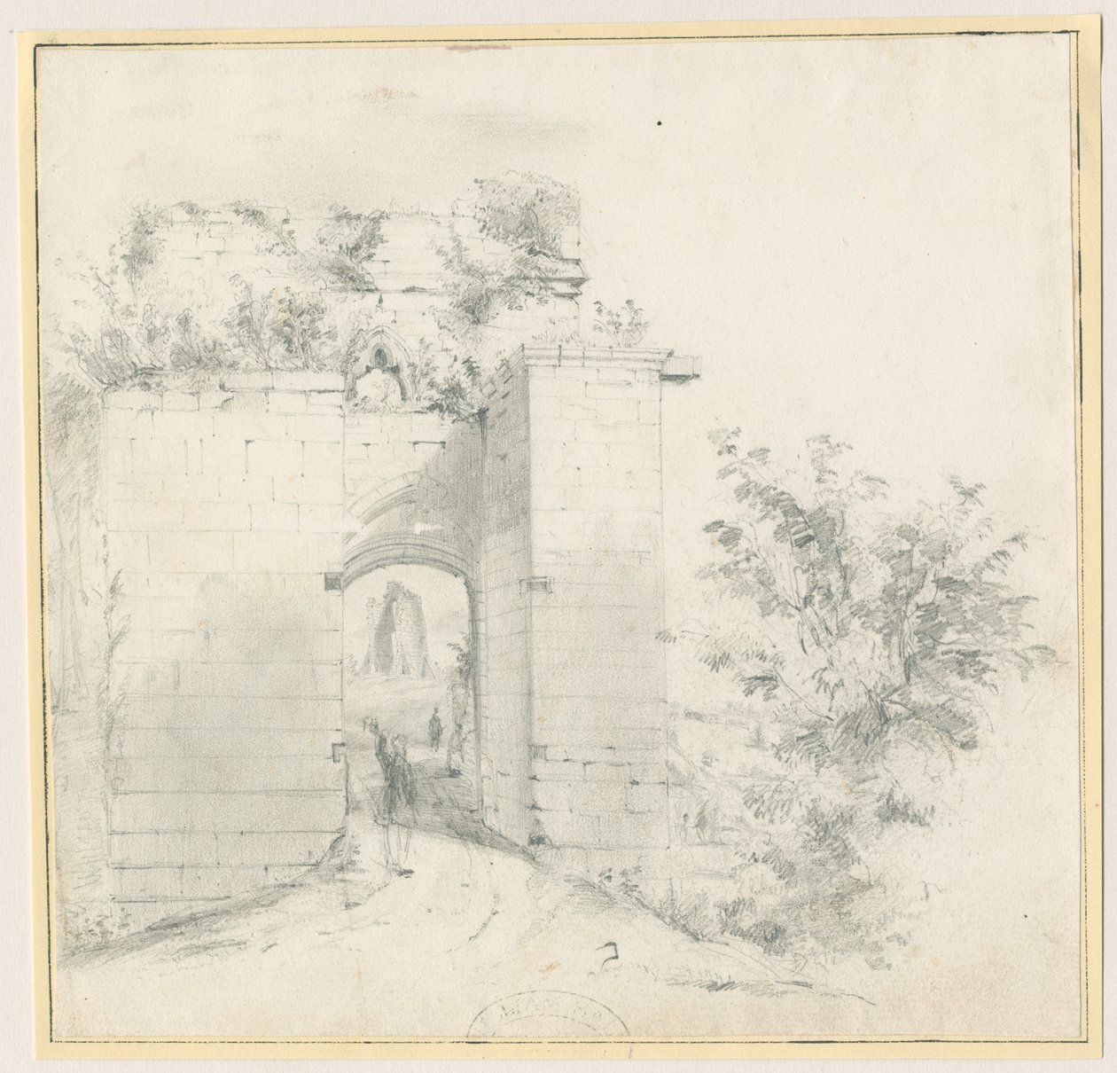 Zamek Tutbury - Brama wejściowa: rysunek ołówkiem, nd [?XIX w.] (rysunek) autorstwa Thomas Peploe Wood