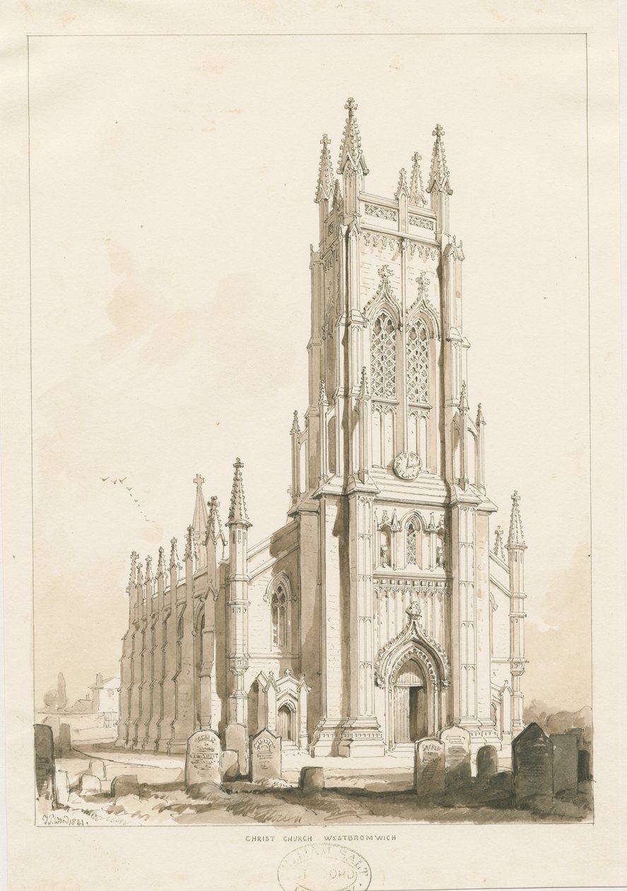 West Bromwich Church – „Christ Church”: rysunek w sepii autorstwa Thomas Peploe Wood