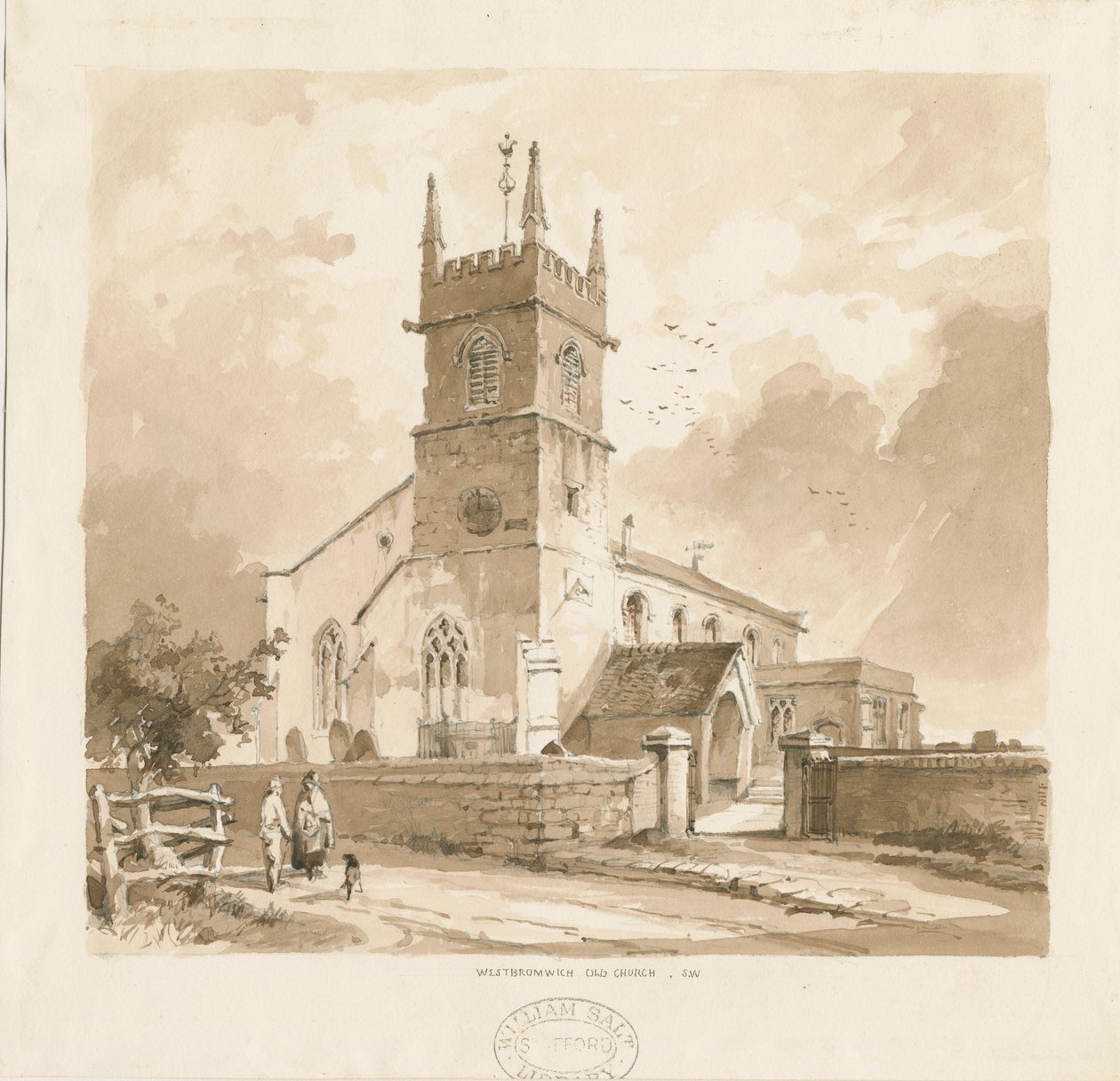West Bromwich Church ["Stary"]: rysunek ołówkiem i farbą, nd [1841, por. XII.16b i WSL, D1986/3] autorstwa Thomas Peploe Wood