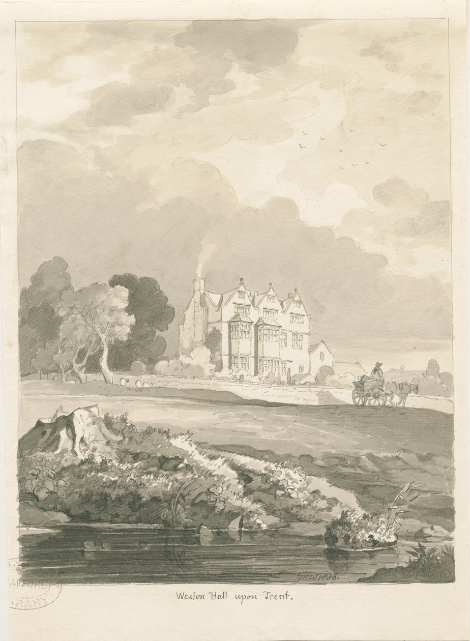 Weston-on-Trent - Sala: rysunek w sepii autorstwa Thomas Peploe Wood