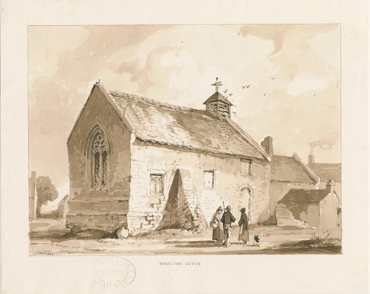 Wheaton Aston Chapel: rysunek w sepii, 1841 autorstwa Thomas Peploe Wood