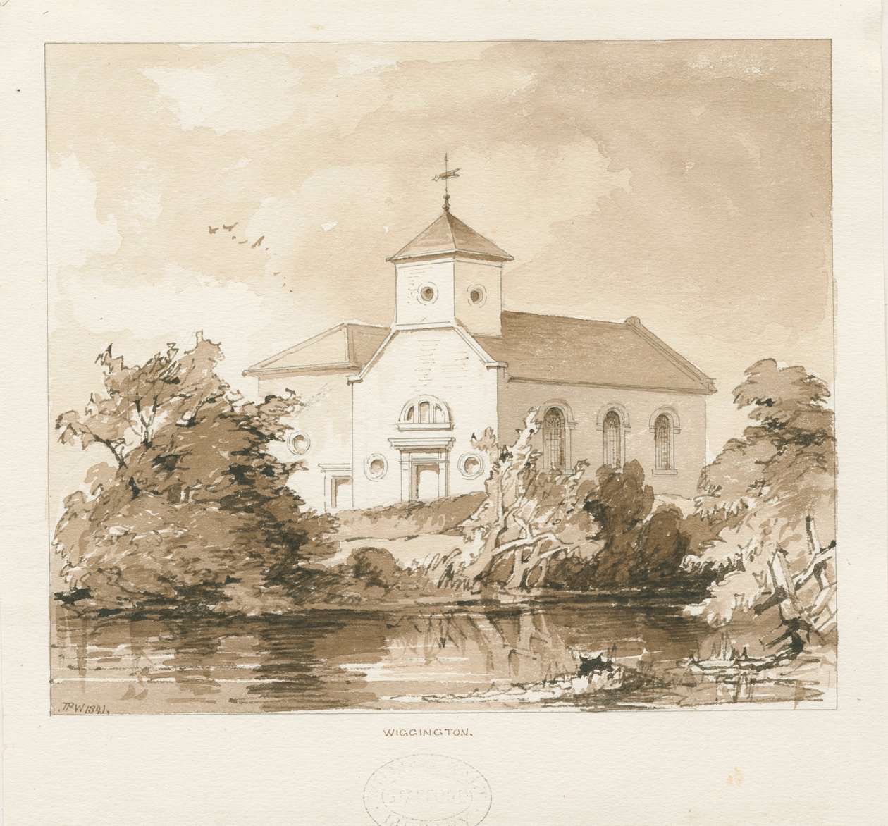 Kościół Wigginton: rysunek w kolorze sepii, 1841 autorstwa Thomas Peploe Wood