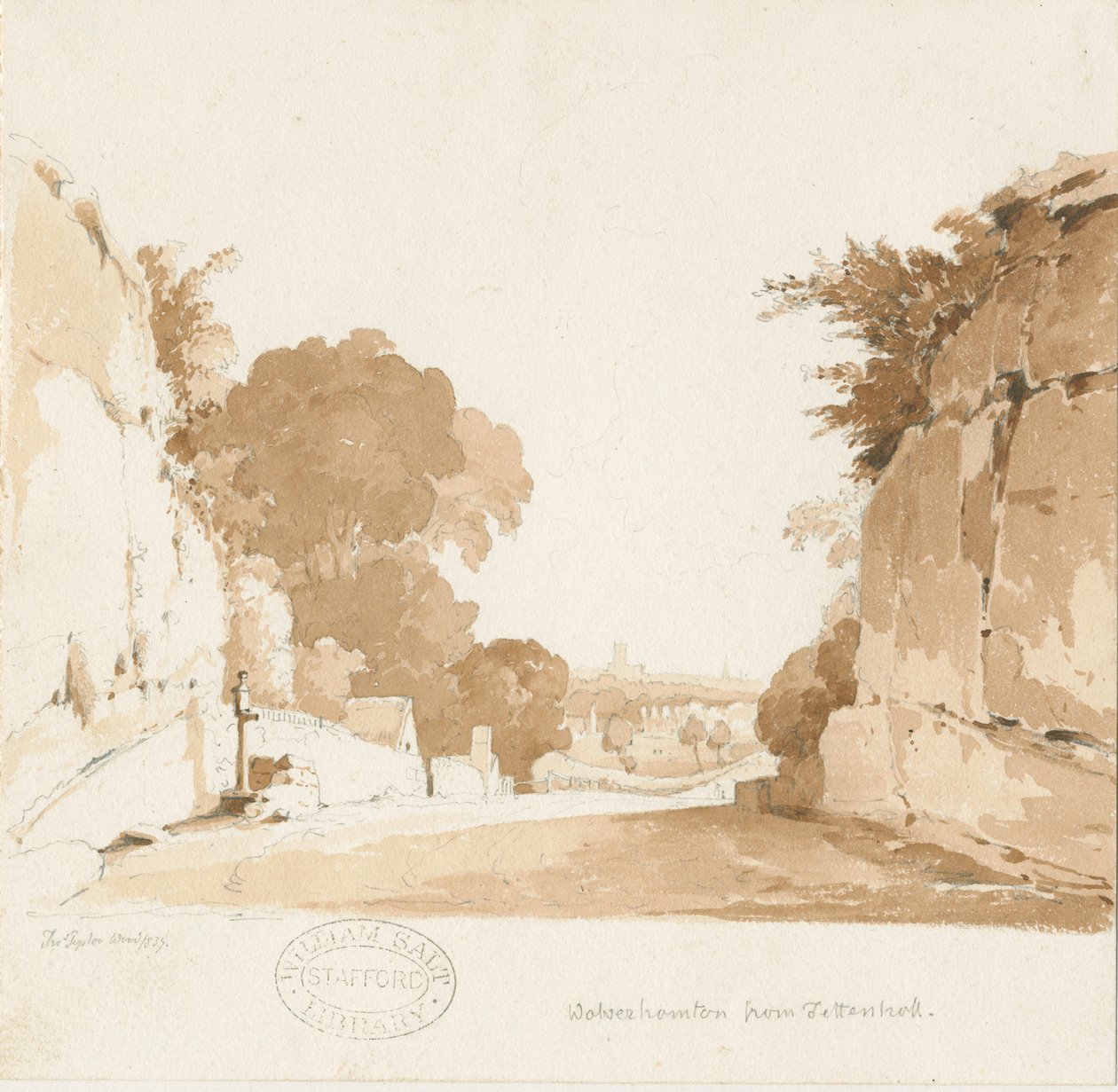 Wolverhampton - Odległy widok z Tettenhall: rysunek w sepii, 1837 autorstwa Thomas Peploe Wood