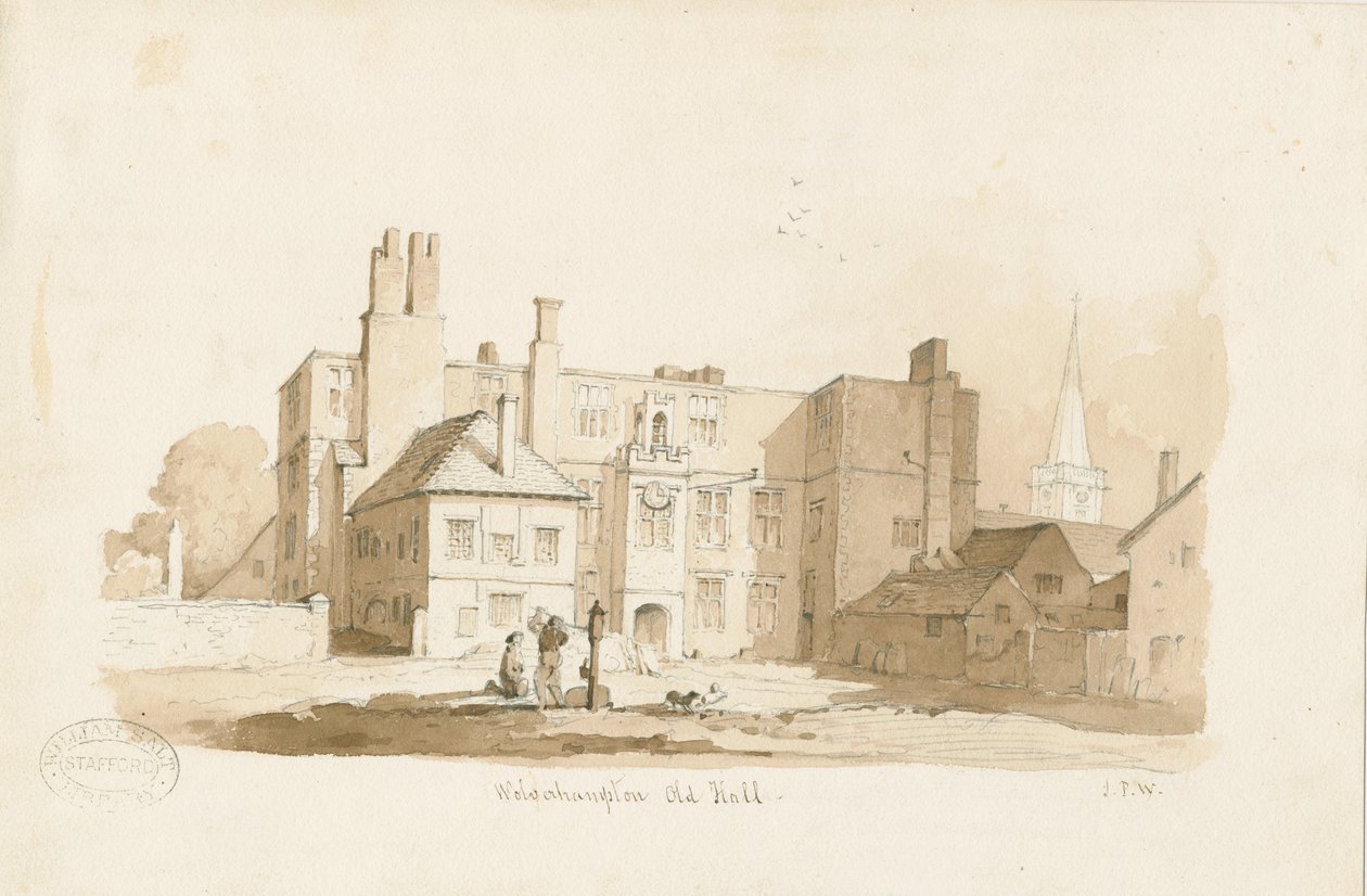 Wolverhampton - The Old Hall: rysunek w sepii, bd [c 1838] (rysunek) autorstwa Thomas Peploe Wood