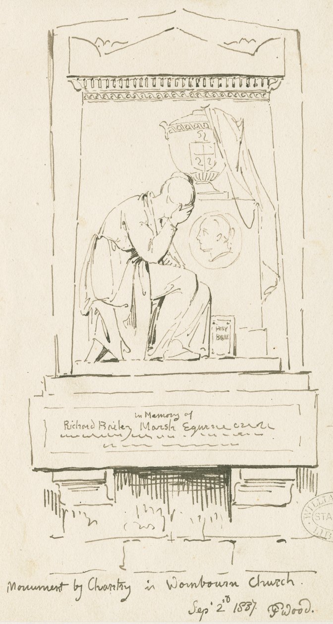 Kościół Wombourne - Pomnik Richarda Baileya Marsha: rysunek piórem i sepią, 2 września 1837 (rysunek) autorstwa Thomas Peploe Wood