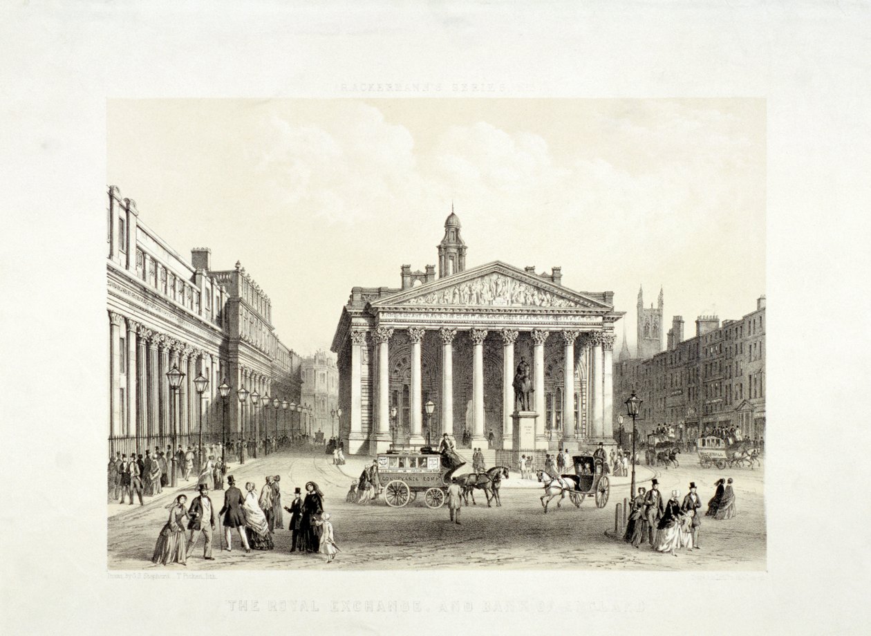 Royal Exchange i Bank of England po lewej, Londyn, 1851 autorstwa Thomas Picken