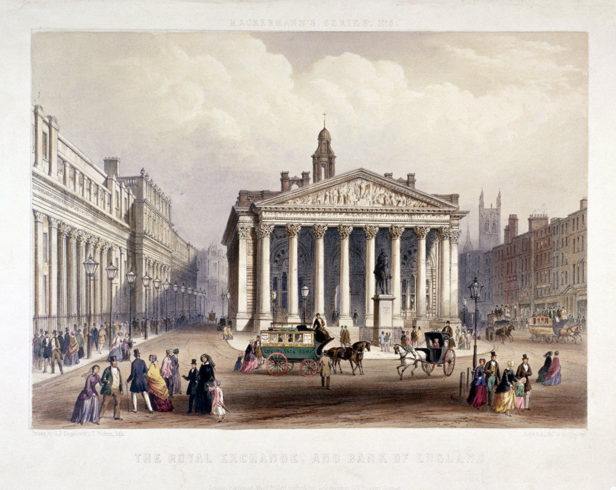 Royal Exchange i Bank of England po lewej, Londyn, 1851 autorstwa Thomas Picken