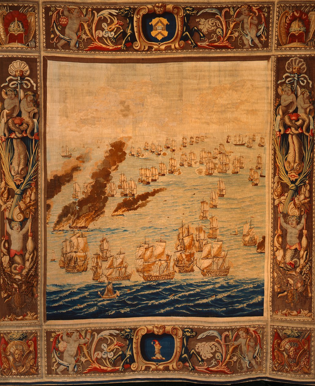 Gobelin z Mortlake: Fireships in Action, ok. 1685 (materiał) autorstwa Thomas Poyntz