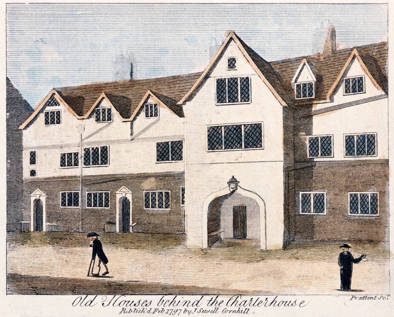 Domy za szpitalem Charterhouse, Londyn, 1797. autorstwa Thomas Prattent
