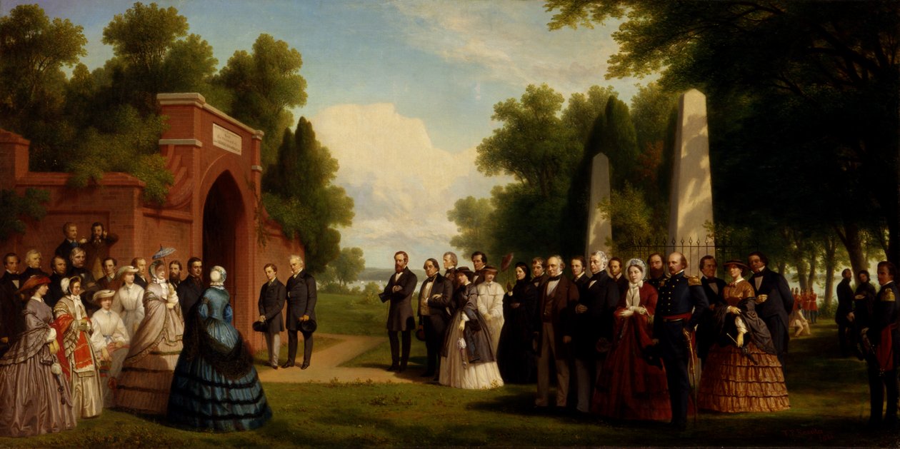 Wizyta księcia Walii, prezydenta Buchanana i dygnitarzy w grobie Waszyngtona..., 1861 autorstwa Thomas Pritchard Rossiter