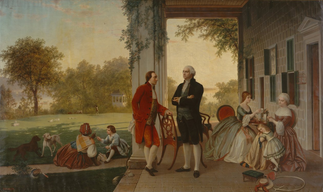 Waszyngton i Lafayette w Mount Vernon, 1784 Dom Waszyngtona po wojnie, 1859. autorstwa Thomas Pritchard Rossiter
