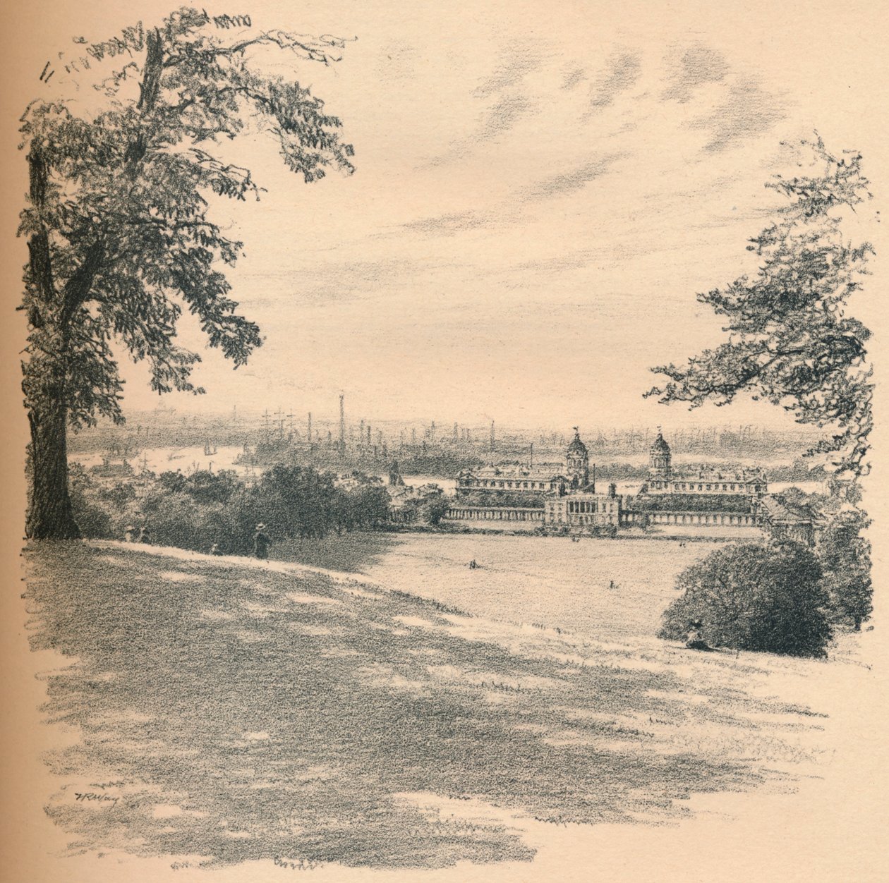 „Pałac w Greenwich ze wzgórza obserwatorium”, 1902 r. autorstwa Thomas Robert Way