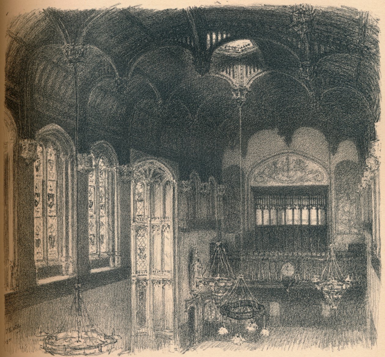 Wnętrze Crosby Hall, 1902 autorstwa Thomas Robert Way