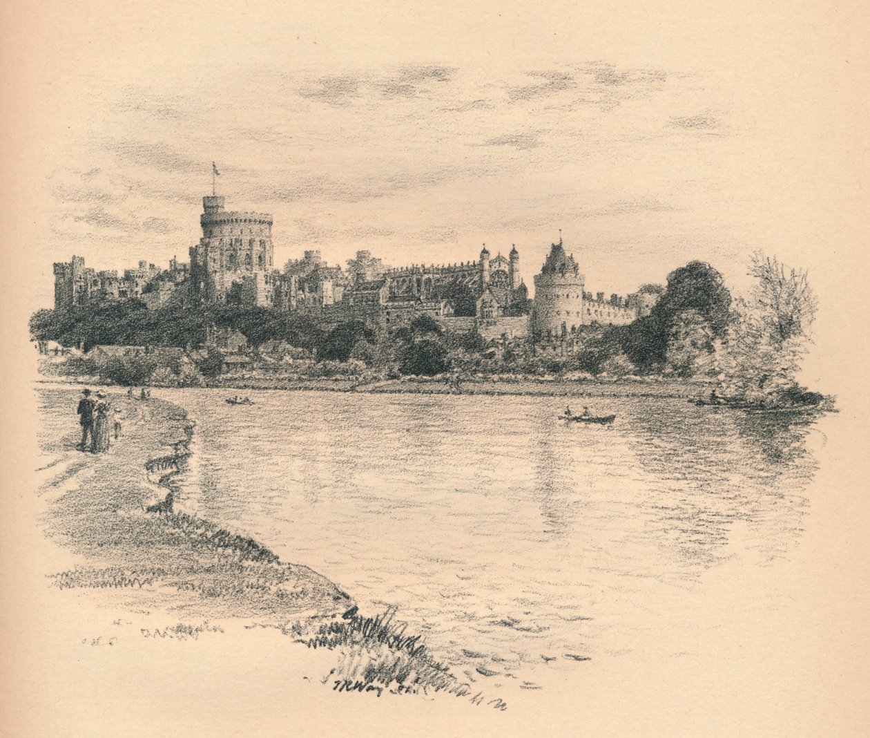 Zamek Windsor z rzeki, 1902 autorstwa Thomas Robert Way