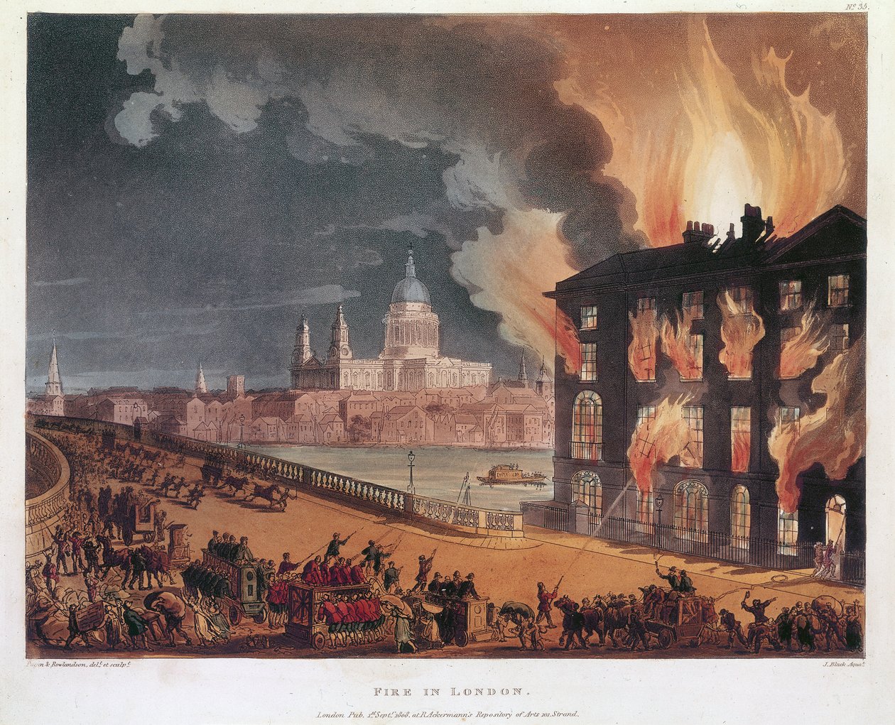 „Pożar w Londynie”, 1791 autorstwa Thomas Rowlandson, Augustus Charles Pugin