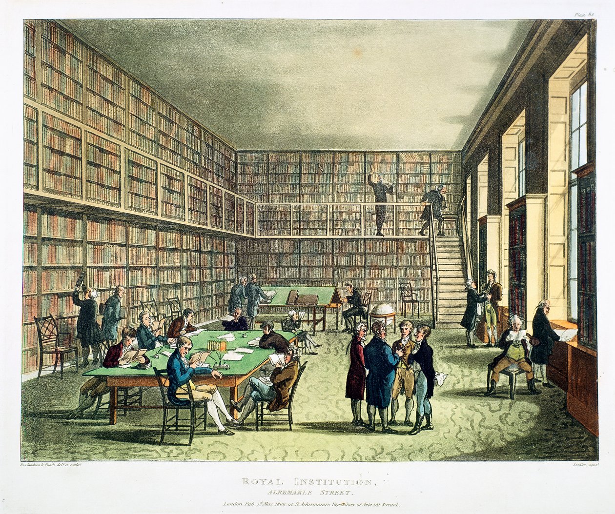 Biblioteka Instytucji Królewskiej, Albermarle Street, Londyn, 1808-1811 autorstwa Thomas Rowlandson, Augustus Charles Pugin