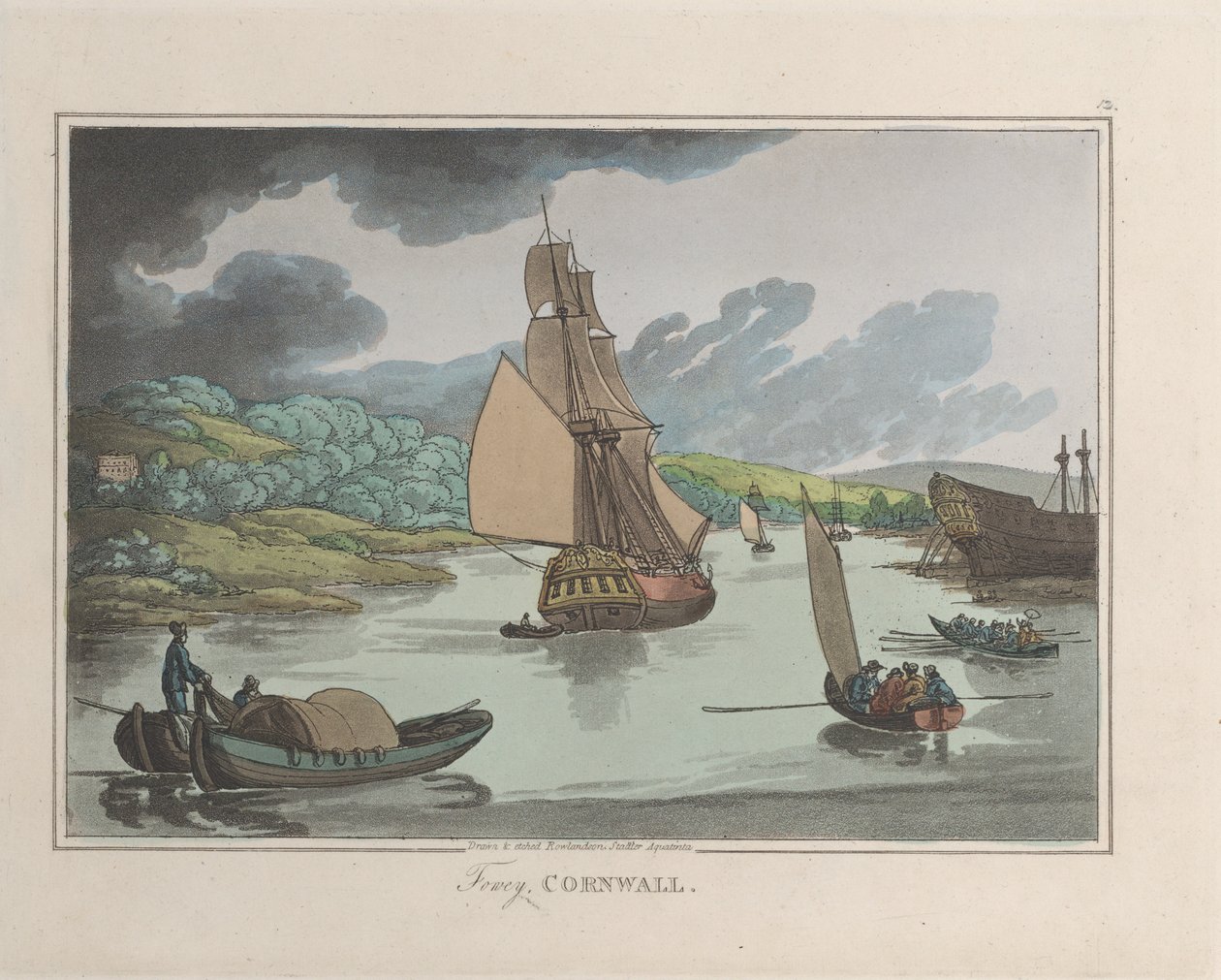 Fowey, Cornwall, z Sketches from Nature, 1822., 1822. Twórcy: Thomas Rowlandson, Joseph Constantine Stadler. autorstwa ThomasThomas Rowlandson, Joseph Constantine Stadler Thomas Rowlandson, Joseph Constantine Stadler