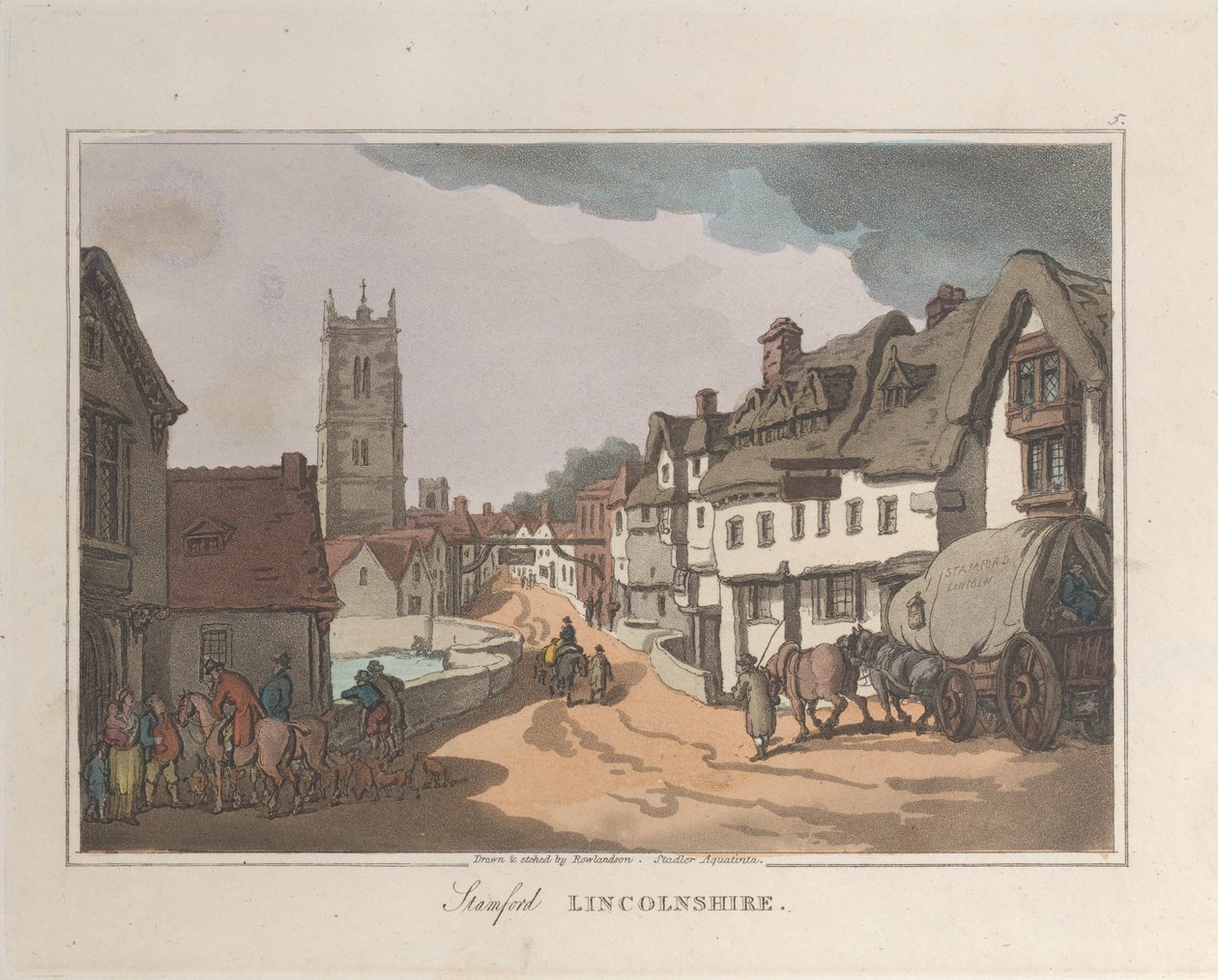 Stamford Lincolnshire, z Sketches from Nature, 1822., 1822. Twórcy: Thomas Rowlandson, Joseph Constantine Stadler. autorstwa ThomasThomas Rowlandson, Joseph Constantine Stadler Thomas Rowlandson, Joseph Constantine Stadler