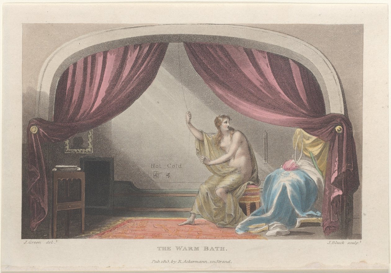 Ciepła kąpiel z Poetycznych szkiców Scarborough, 1813., 1813. Twórcy: Thomas Rowlandson, Joseph Constantine Stadler, J. Bluck. autorstwa Thomas Rowlandson, Joseph Constantine Stadler, J. Bluck