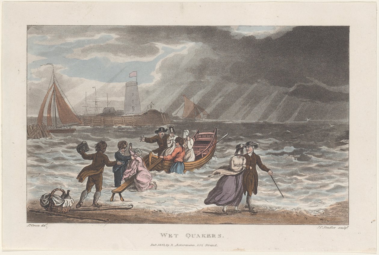 Mokre kwakrzy, z Poetical Sketches of Scarborough, 1813., 1813. Twórcy: Thomas Rowlandson, Joseph Constantine Stadler, J. Bluck. autorstwa Thomas Rowlandson, Joseph Constantine Stadler, J. Bluck