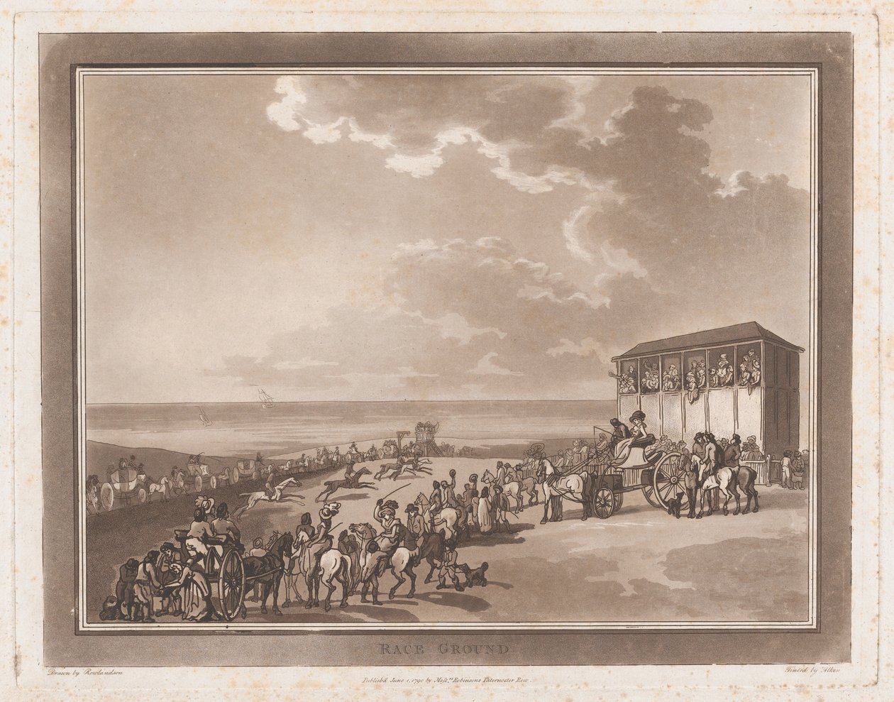 Race Ground An Excursion to Brighthelmstone, 1 czerwca 1790., 1 czerwca 1790. Twórcy: Thomas Rowlandson, Samuel Alken. autorstwa Thomas Rowlandson, Samuel Alken
