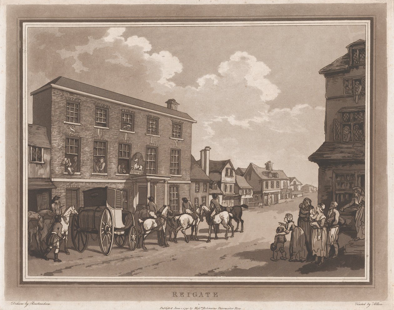Reigate Wycieczka do Brighthelmstone, 1 czerwca 1790., 1 czerwca 1790. Twórcy: Thomas Rowlandson, Samuel Alken. autorstwa Thomas Rowlandson, Samuel Alken