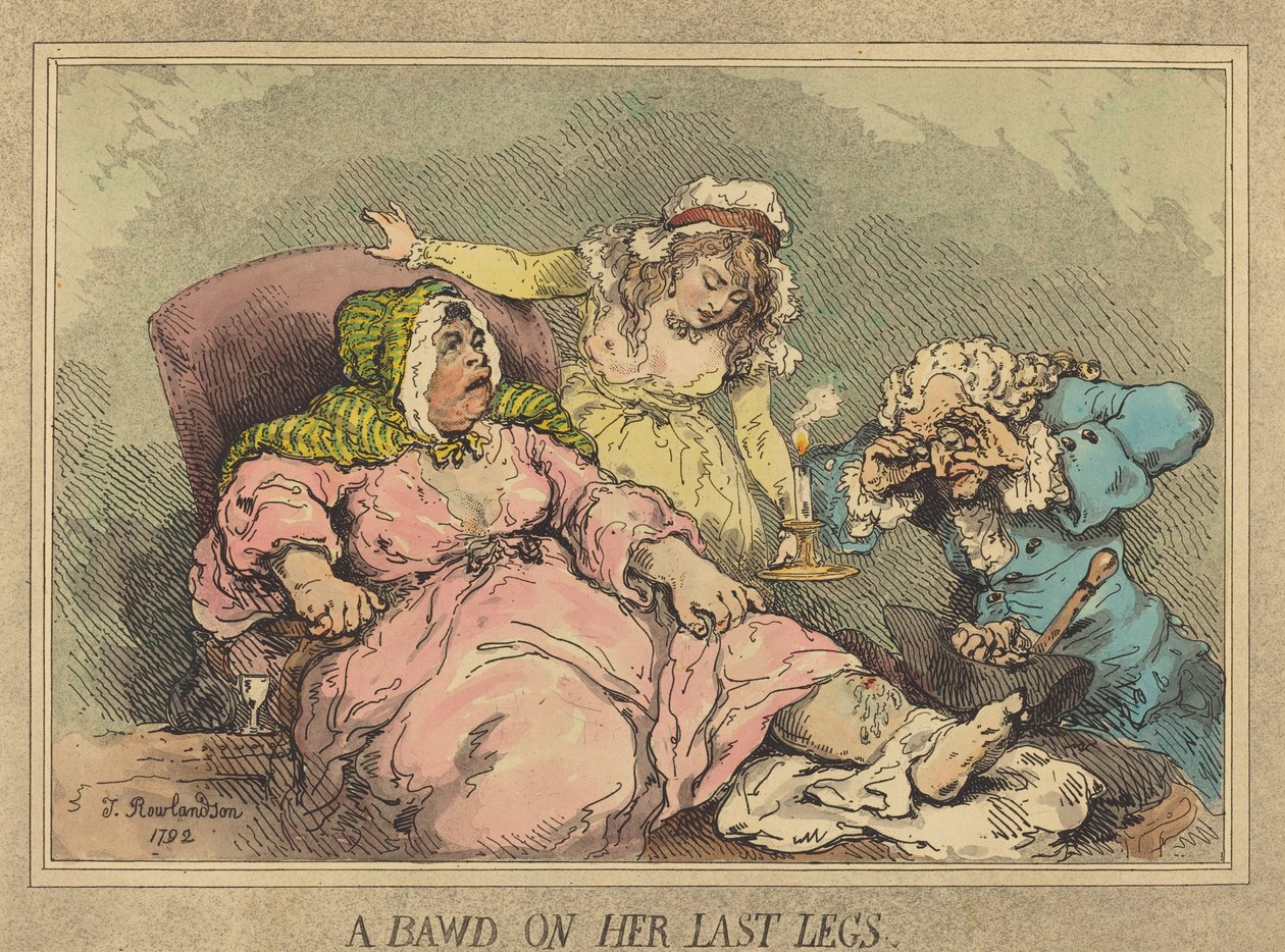 Skurwysyna na jej ostatnich nogach, 1792 (ręczna akwaforta i akwatinta) autorstwa Thomas Rowlandson