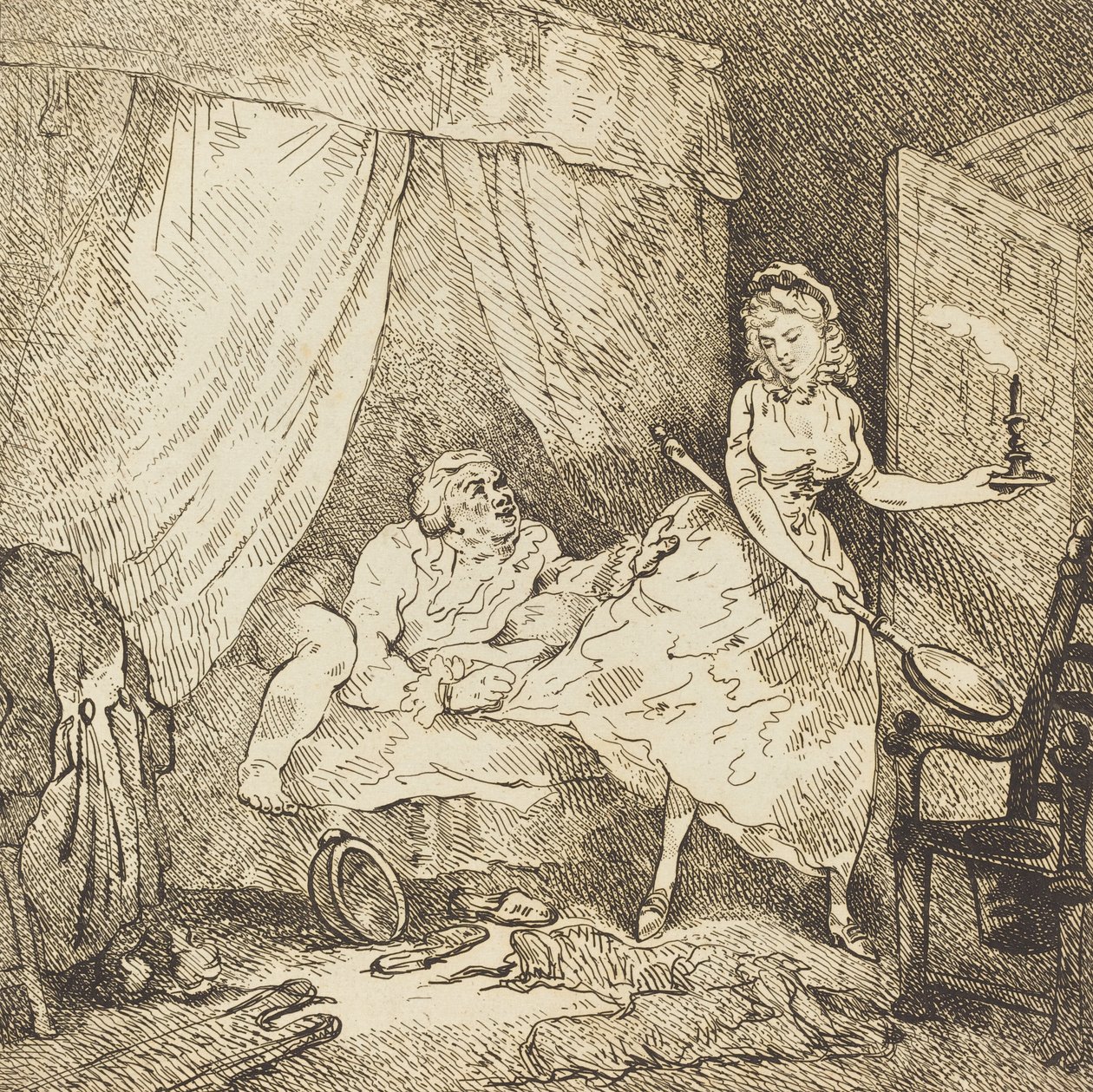 Ocieplacz do łóżka, ok. godz. 1785. autorstwa Thomas Rowlandson