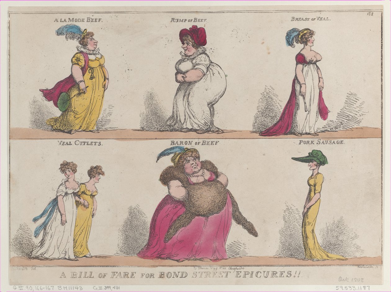 Zestawienie opłat za Bond Street Epicures!!, 25 października 1808 r., 25 października 1808 r. autorstwa Thomas Rowlandson